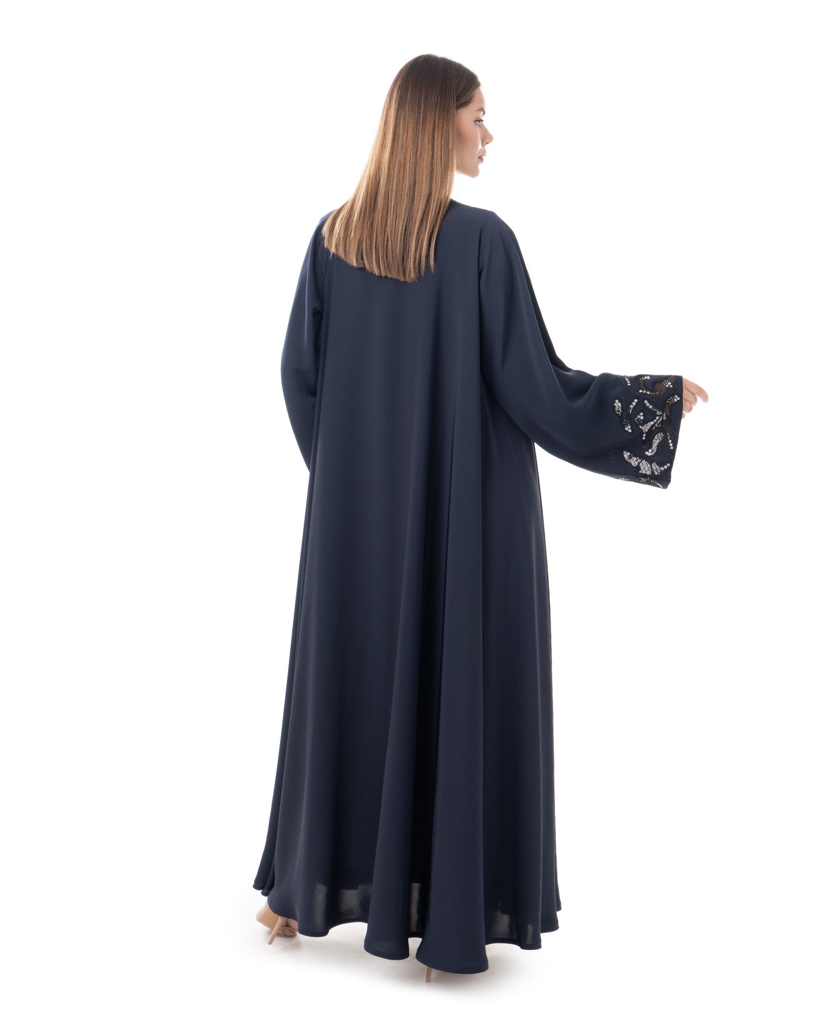 Hanayen Exquisite Navy Blue Abaya With Lace Detailing