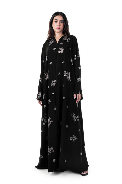 Hanayen Floral Crystalized Black Abaya