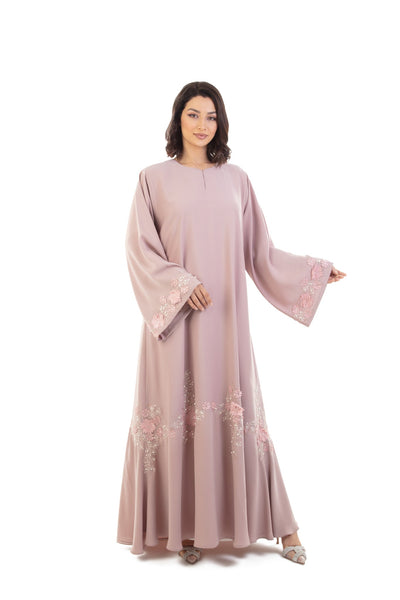 Hanayen Floral Embroidery Abaya Embellished With Crystals