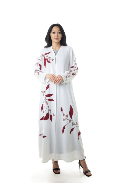Hanayen Floral White Crystalized Abaya Design