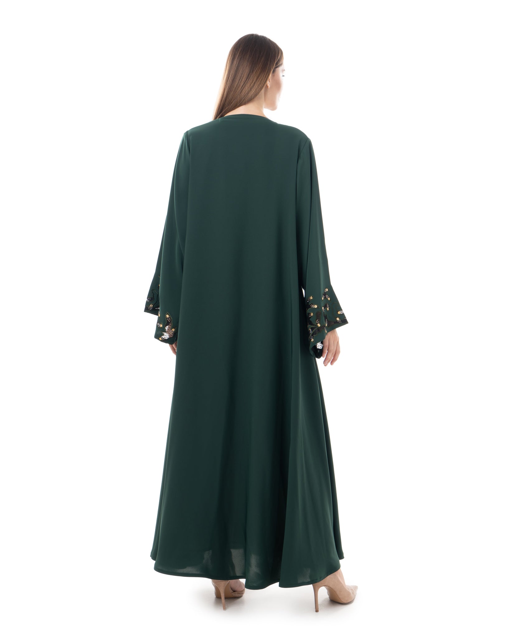 Hanayen Green Embroidered Abaya Embellished With Crystals
