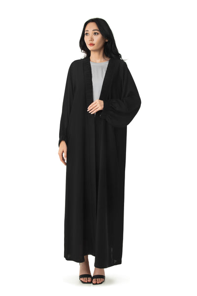 Hanayen Modern Plain Cut Black Abaya