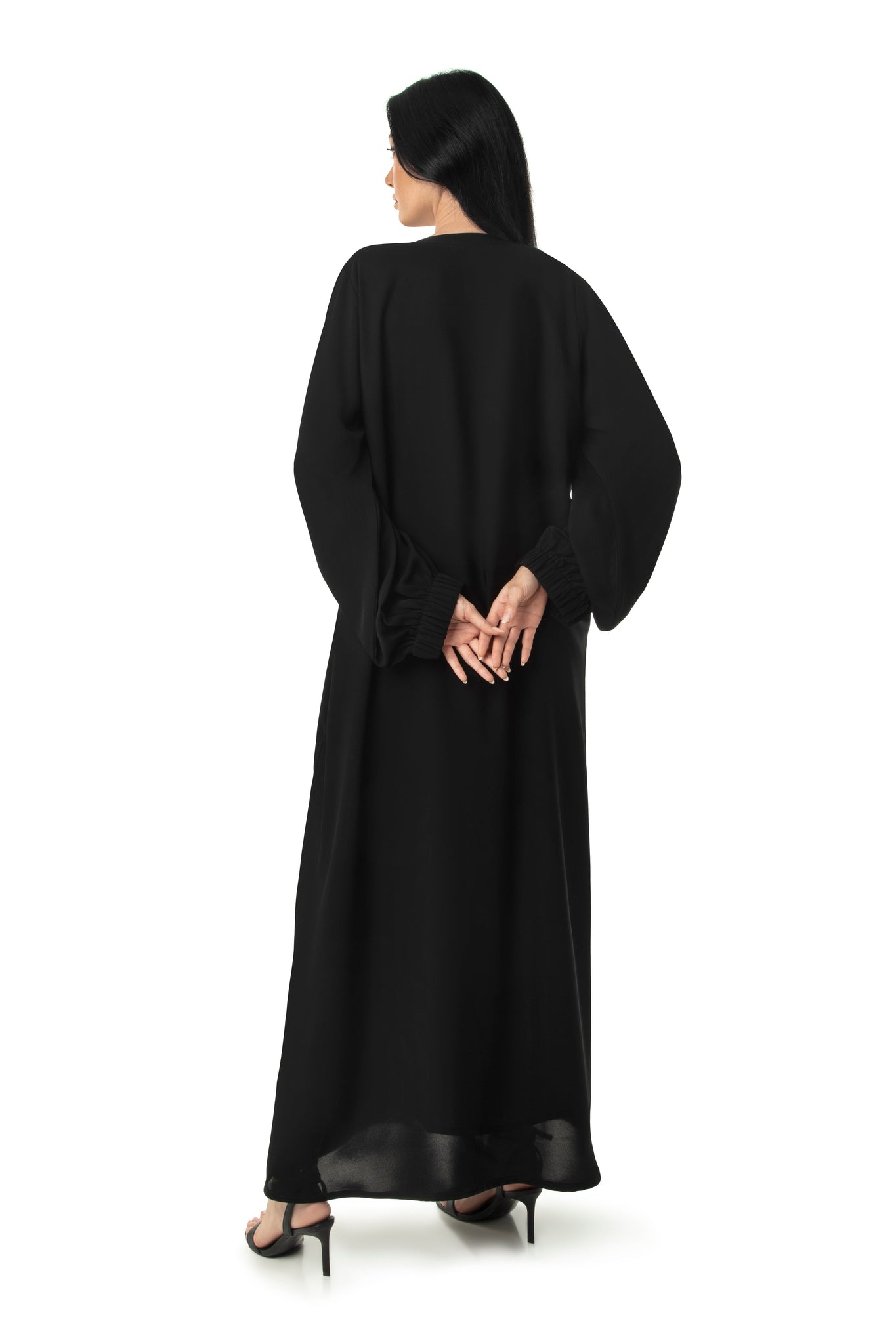 Hanayen Modern Plain Cut Black Abaya