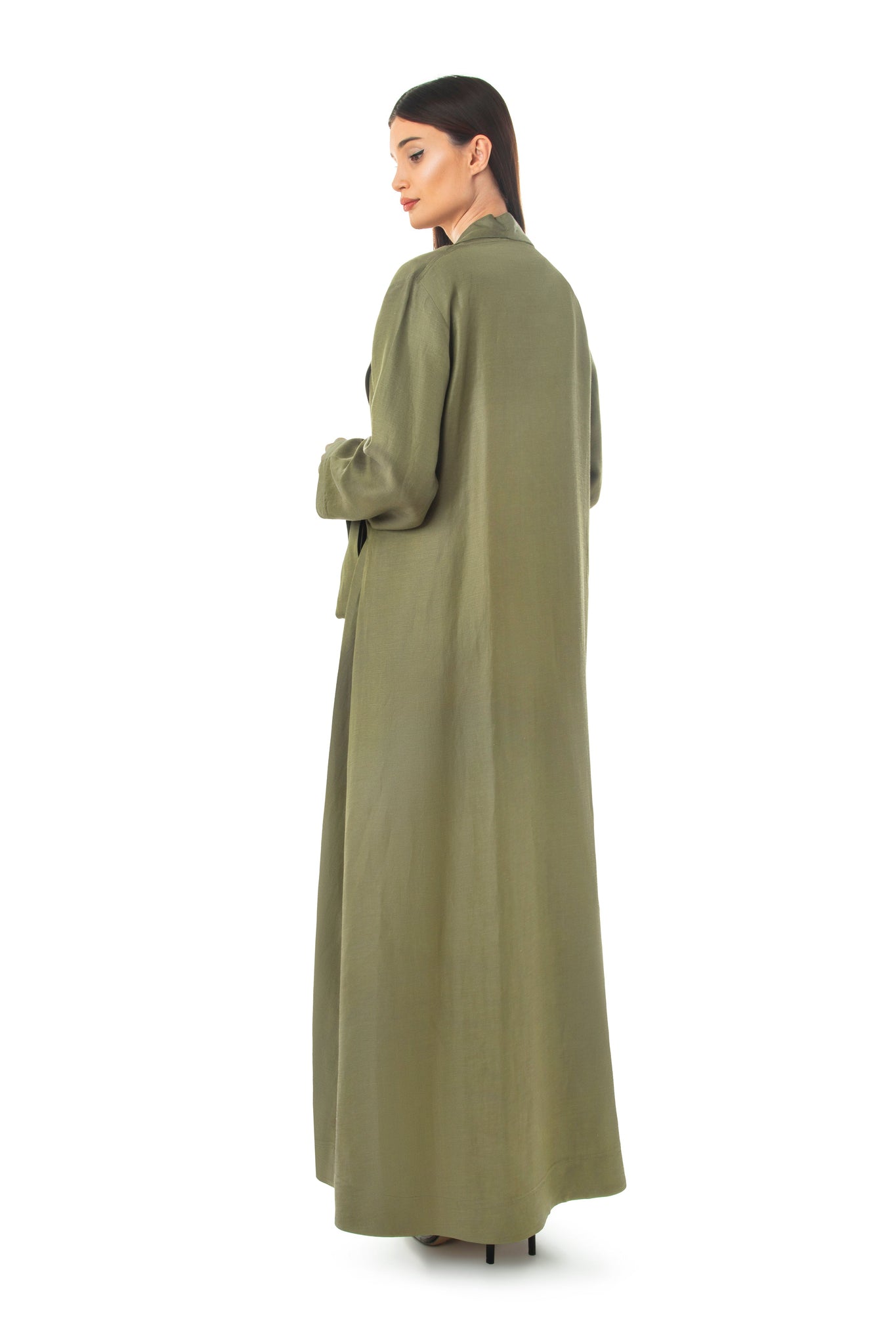 Hanayen Moss Green Linen Abaya Style