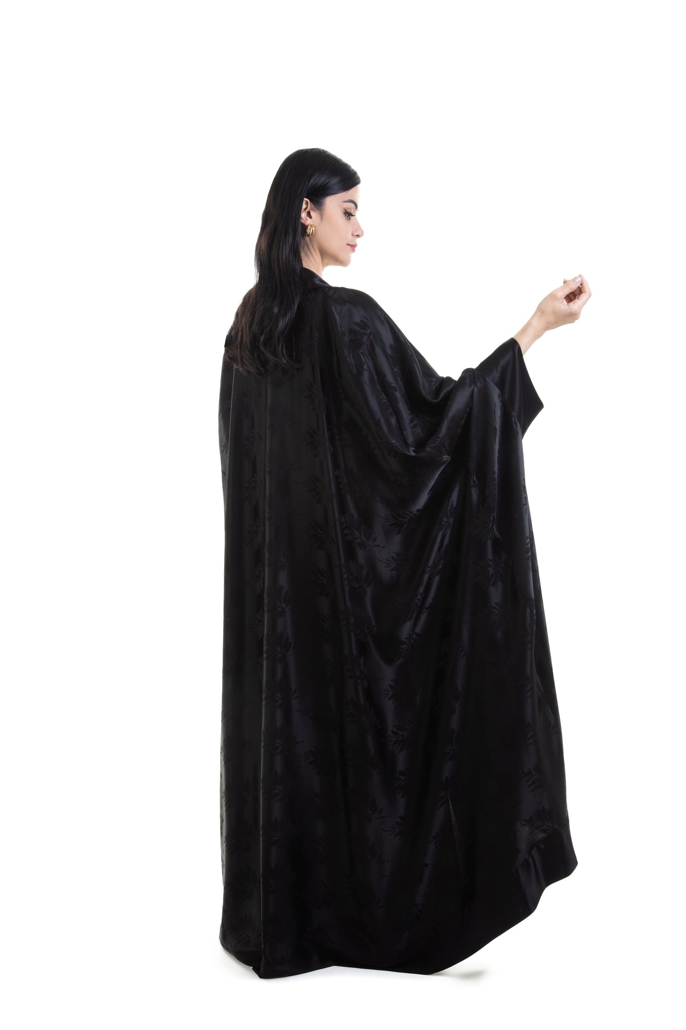 Hanayen Motif Texture Satin Black Abaya