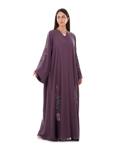 Hanayen Purple Abaya With Floral Embroidery