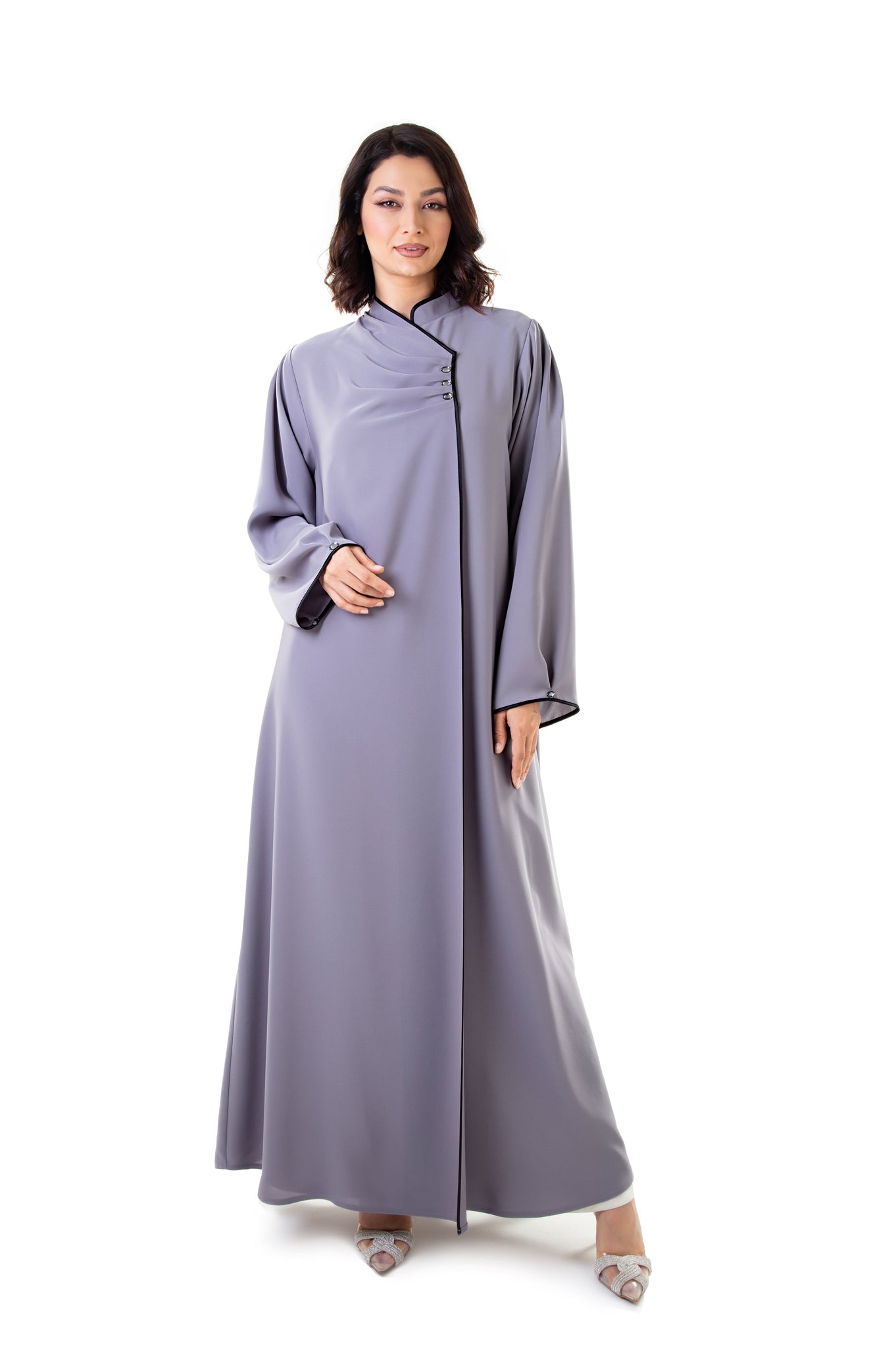 Hanayen Sided Lapel Color Abaya With Crystals