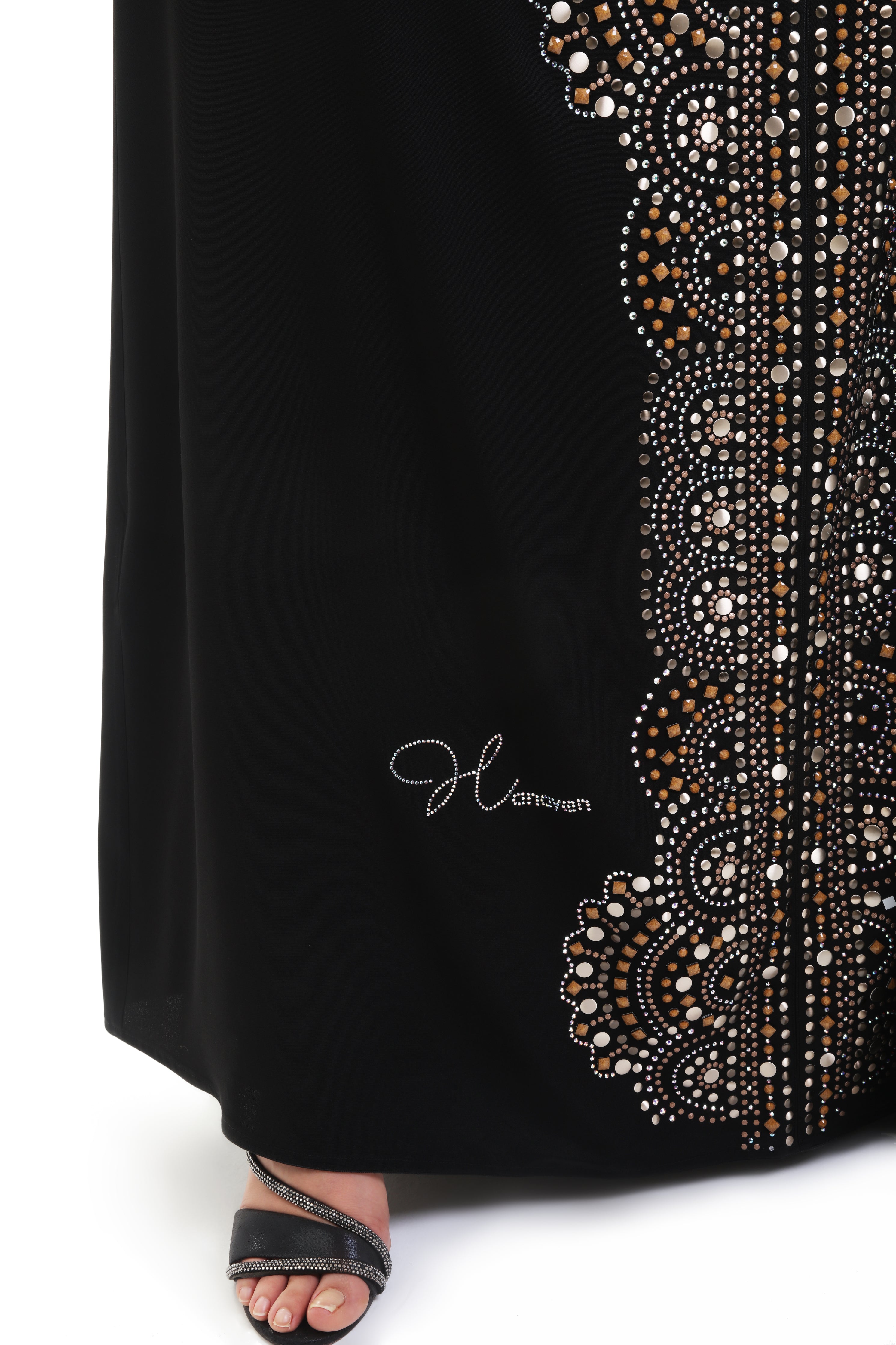 Shop Online Special Black Abaya With Copper and Gold Crystals | Hanayen ...