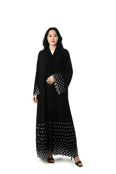 Hanayen Special Circular Design Black Abaya