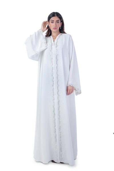 Hanayen Special White Crystalized Abaya