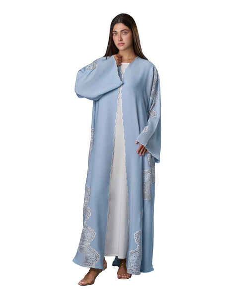 Hanayen Hanayen Abaya with White Lace Panels With Inner Dress best abaya online in dubai