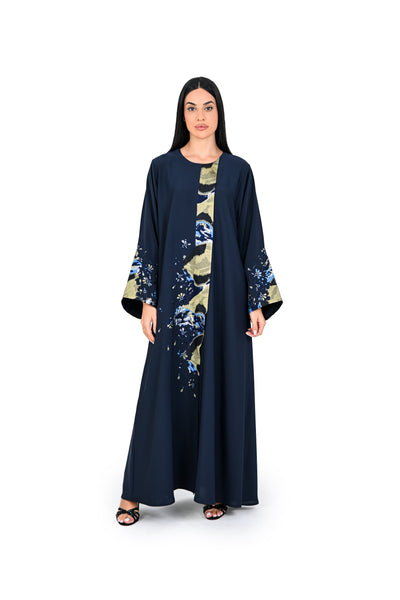 Hanayen Hanayen Navy Abaya with Embroidered Organza Panel best abaya online in dubai