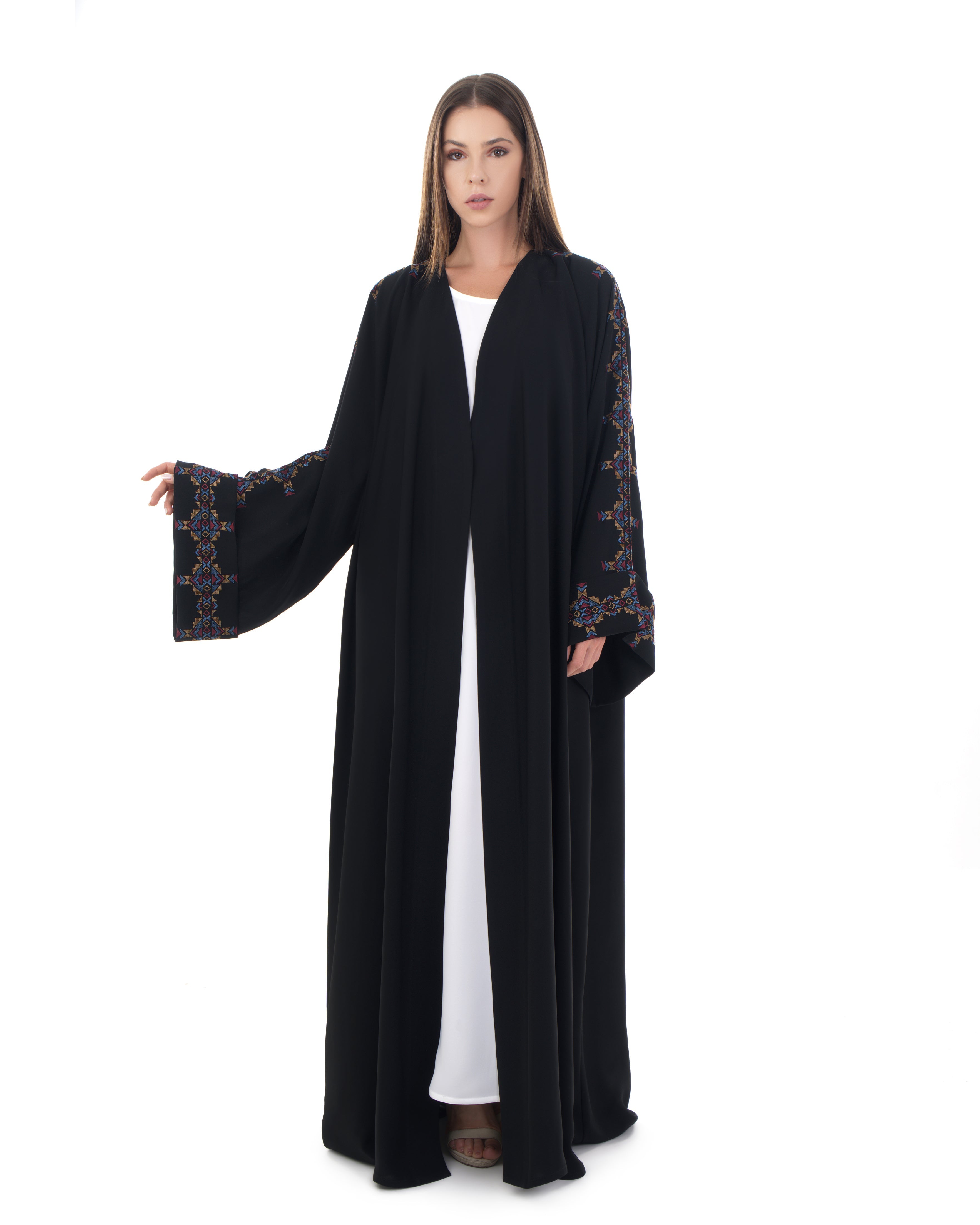 Buy Online Khaleeji Black Abaya With Embroidery Design Luxury