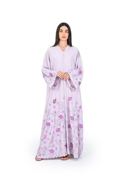 Hanayen Lavender Abaya with Intricate Purple Floral Embroidery best abaya online in dubai