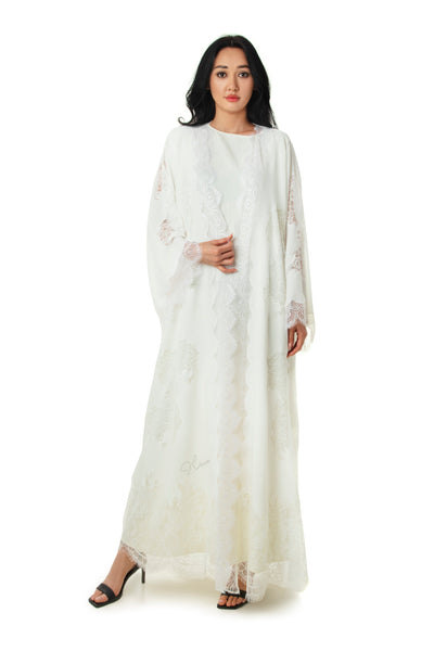 Hanayen Light Beige Abaya With Lace Insert Design