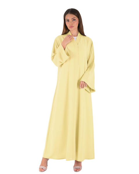 Hanayen Light Yellow Plain Abaya best abaya online in dubai