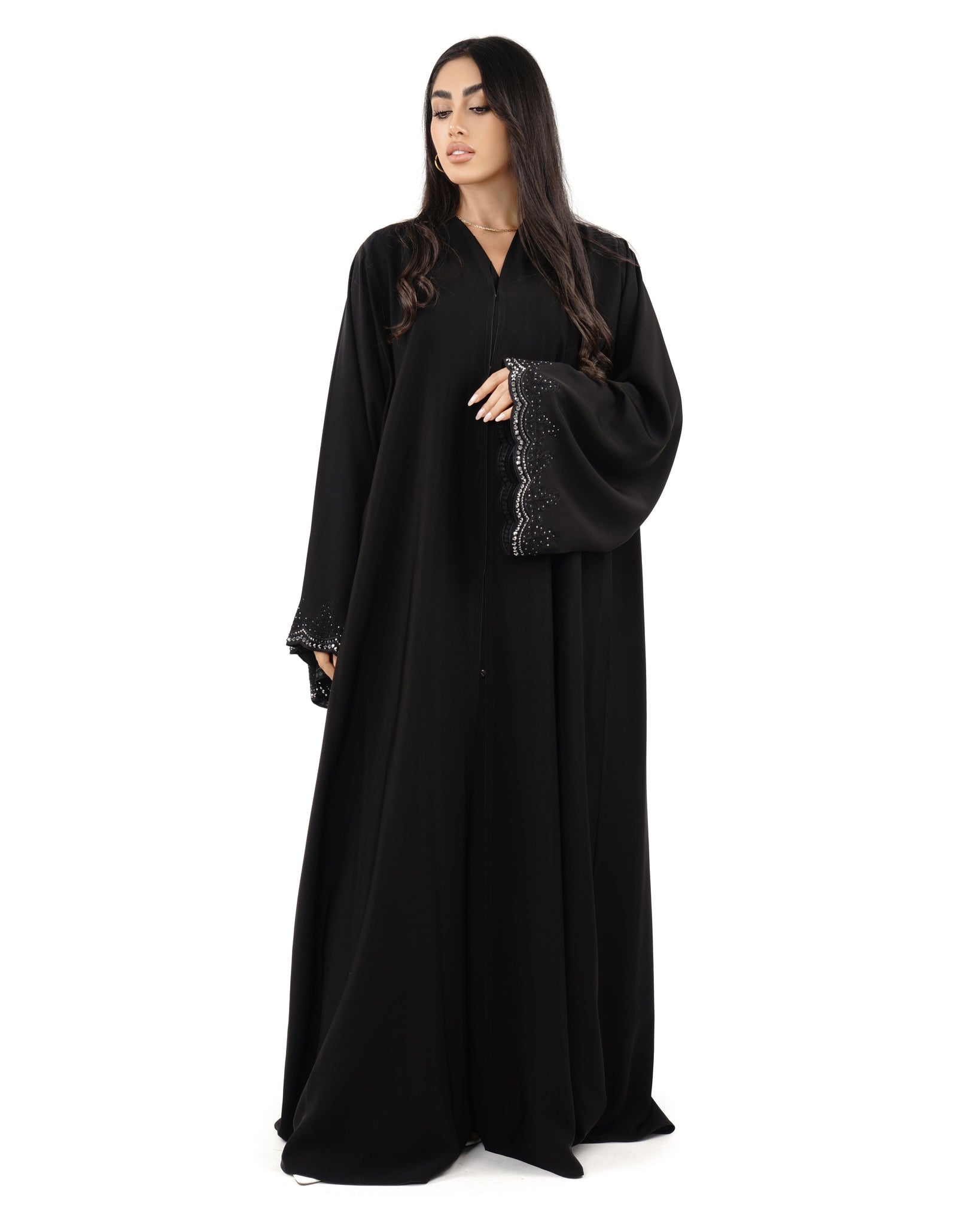 Hanayen Luxurious Black Abaya with Crystal Embellished Sleeves