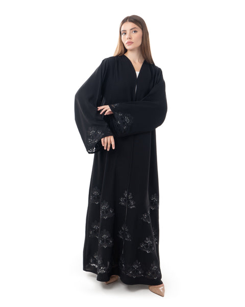 Hanayen Luxurious Black Abaya with Elegant Lace Details