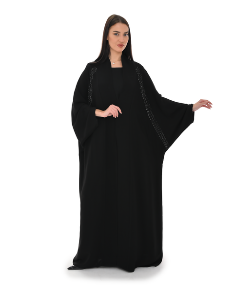 Hanayen Luxury Black Abaya with Crystal Shoulder Embellishments best abaya online in dubai