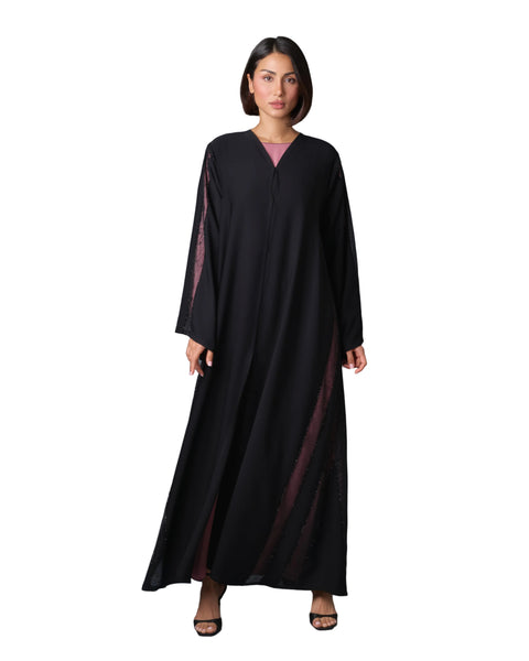 Hanayen Luxury Black Abaya With Panels & Inner Dress best abaya online in dubai