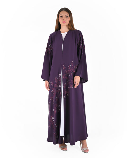 Hanayen Luxury Floral Embroidered Purple Abaya