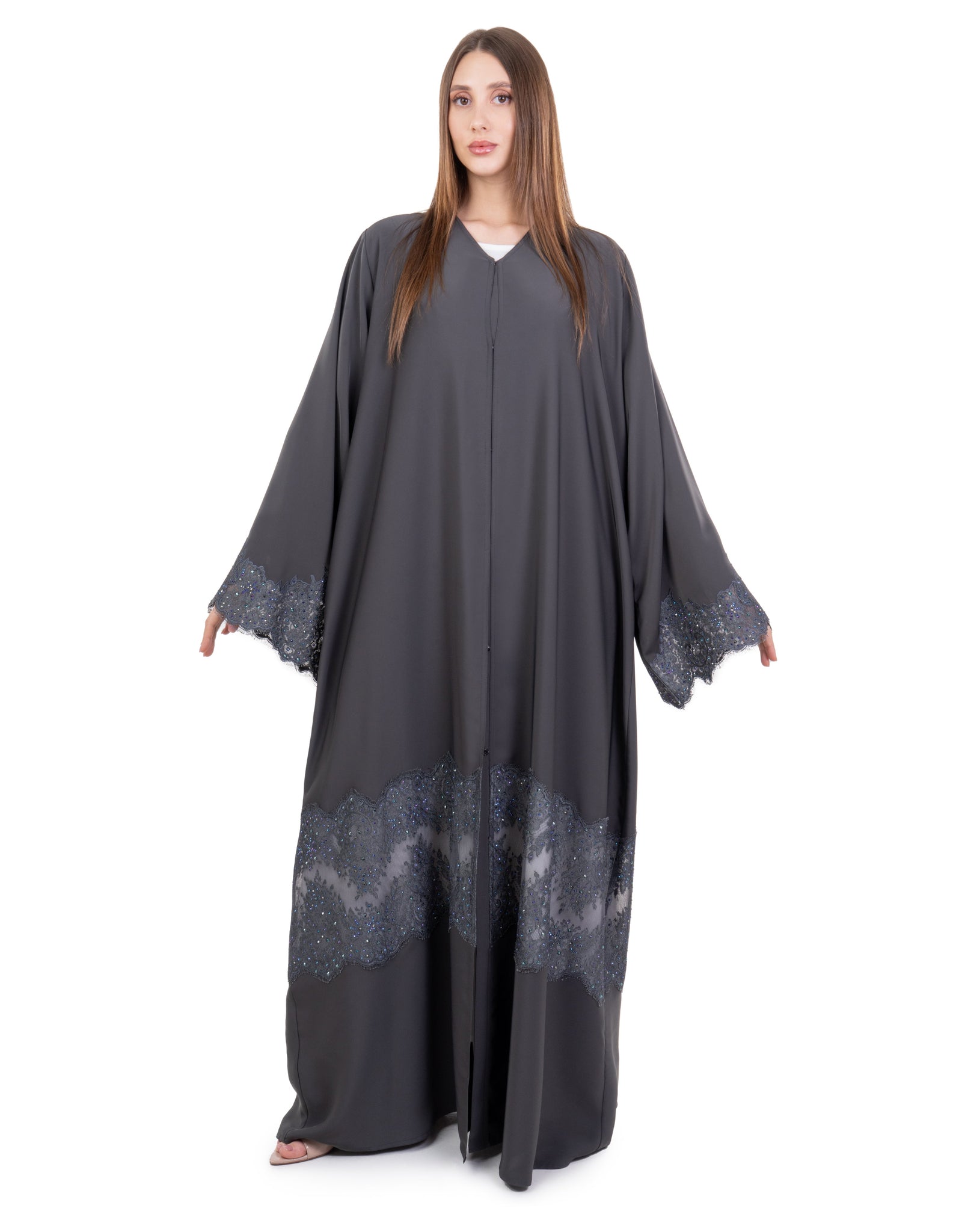 Hanayen Luxury Gray Embroidered Abaya