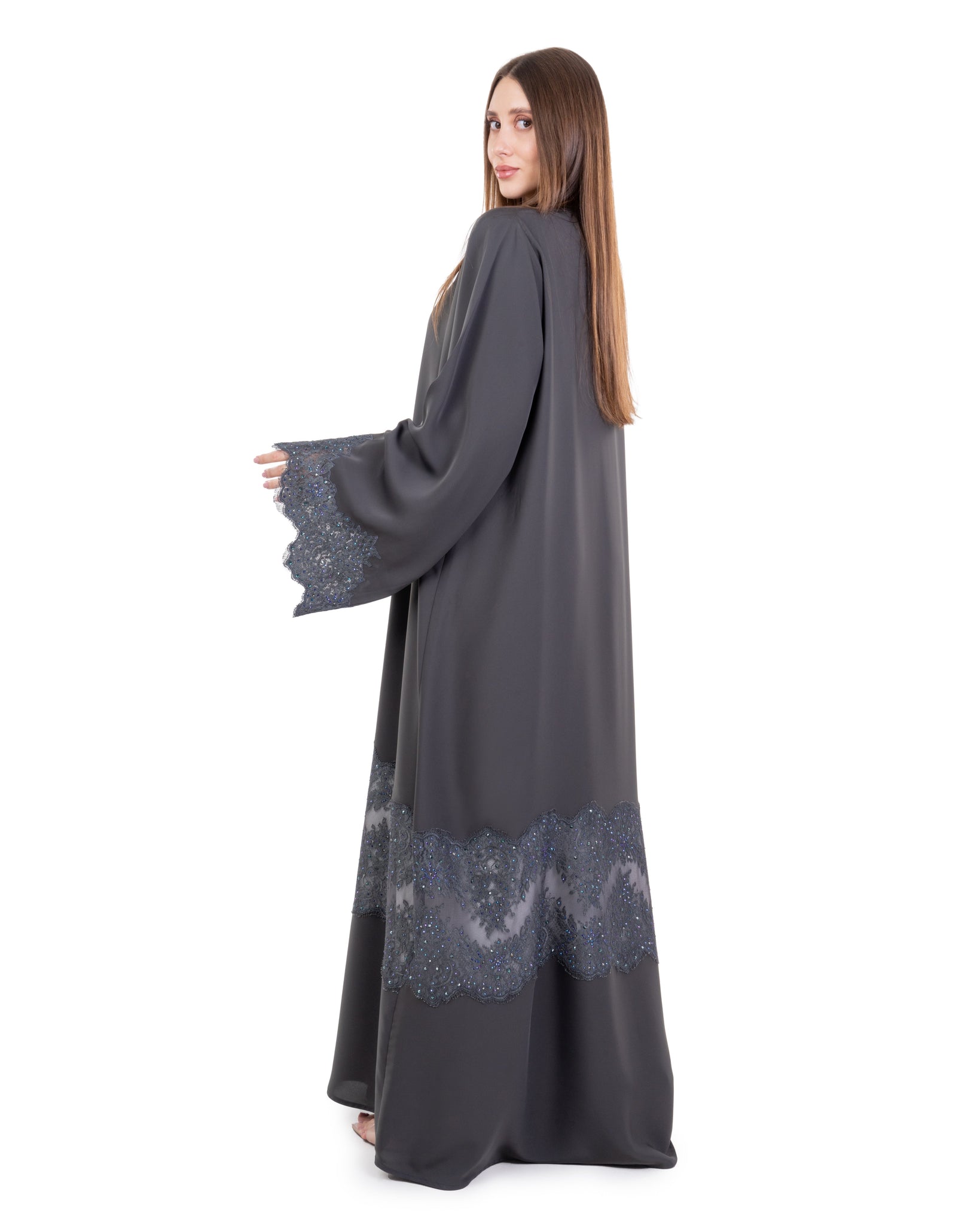 Hanayen Luxury Gray Embroidered Abaya