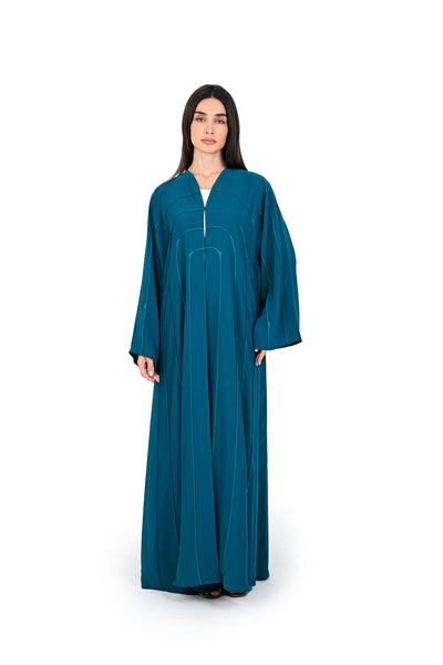 Hanayen Luxury Teal Abaya with Arched Piping and Crystal Embellishments best abaya online in dubai