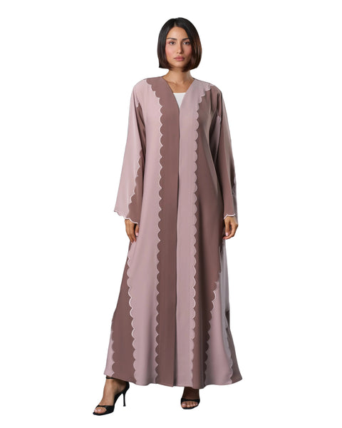 Hanayen Luxury Two-Tone Abaya with Scalloped Panels best abaya online in dubai