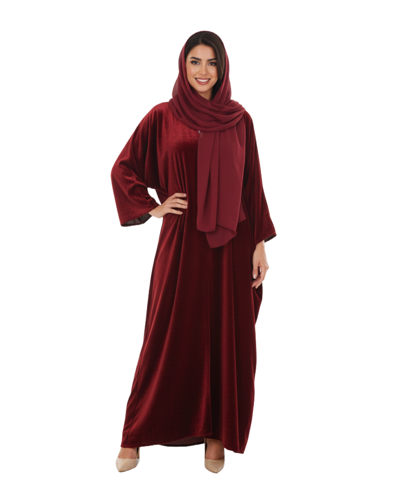 Hanayen Luxury Velvet Maroon Abaya best abaya online in dubai