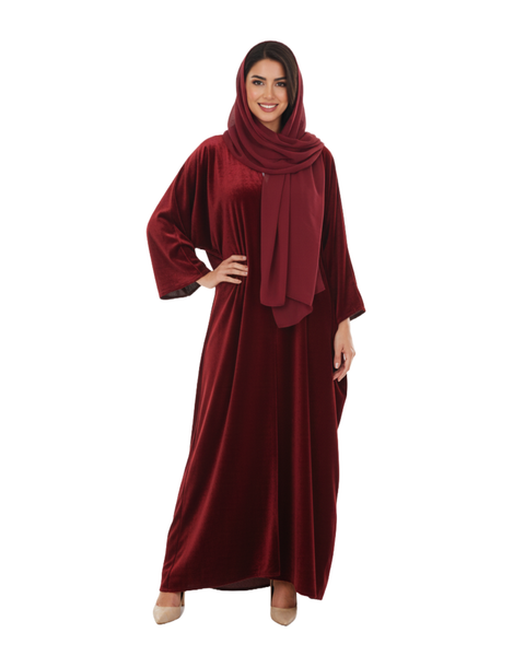 Hanayen Luxury Velvet Maroon Abaya best abaya online in dubai