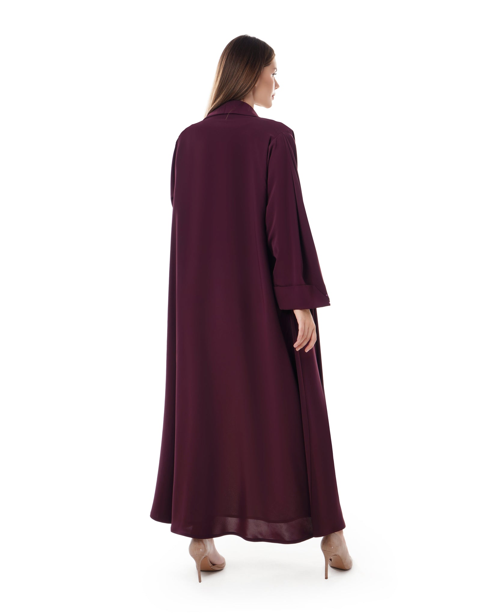 Hanayen Maroon Pleated Crystalized Abaya