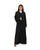 Hanayen Midnight Noir Abaya with Tonal Floral Appliqué & Scalloped Lace Hem best abaya online in dubai