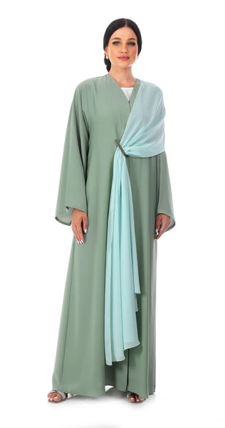 Hanayen Modern Cut Abaya With Asymmetric Chiffon Attachment | Clearance best abaya online in dubai