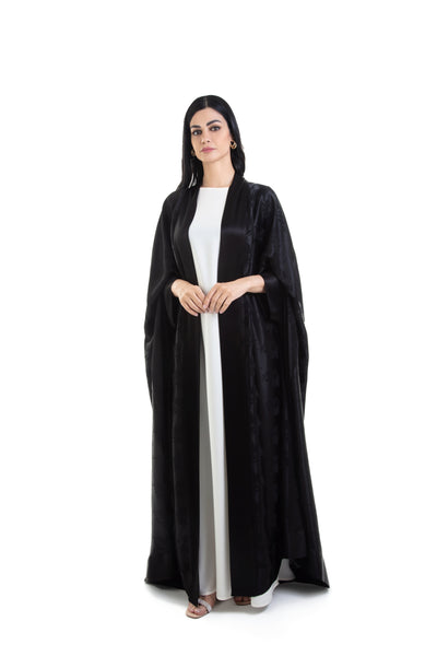 Hanayen Motif Texture Satin Black Abaya