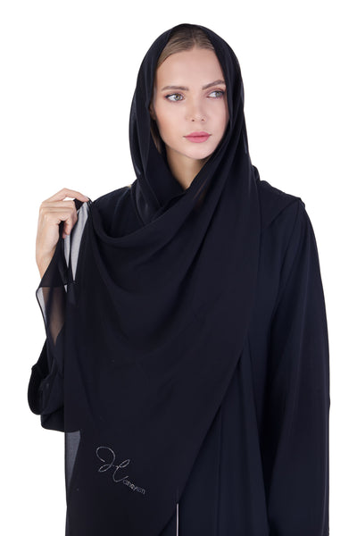 Hanayen Black Lapel Abaya With Crystals Details | Clearance best abaya online in dubai