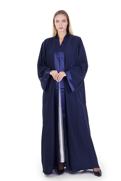 Hanayen Navy Blue Satin Lapel Abaya