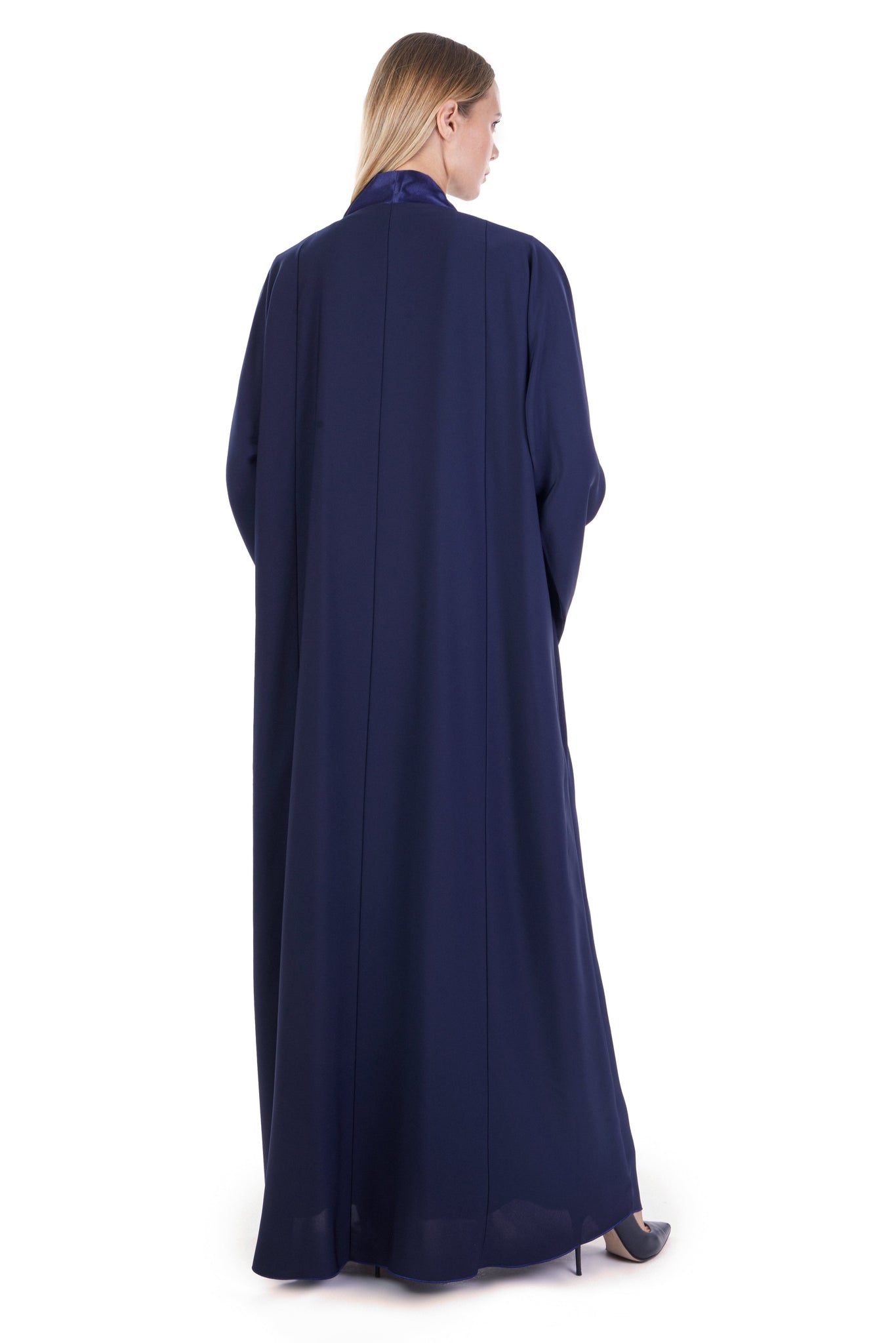 Hanayen Navy Blue Satin Lapel Abaya