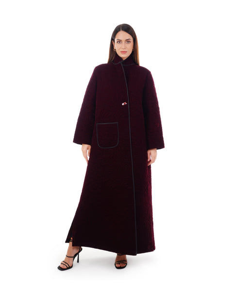 Hanayen Quilted Winter Maroon Abaya Coat