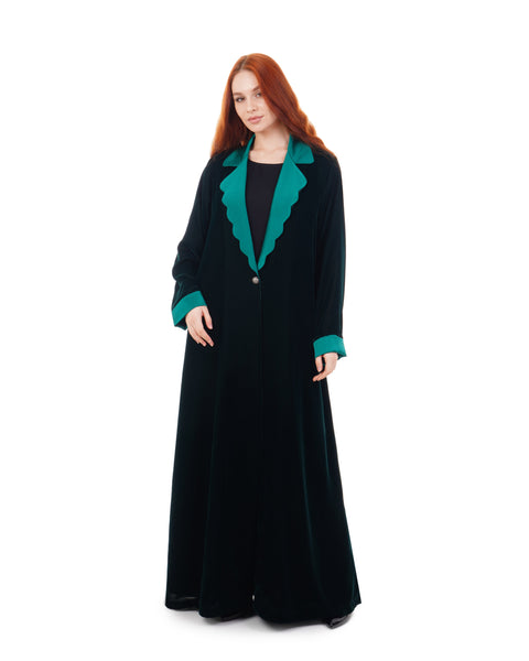 Hanayen Scallop Lapel Velvet Abaya