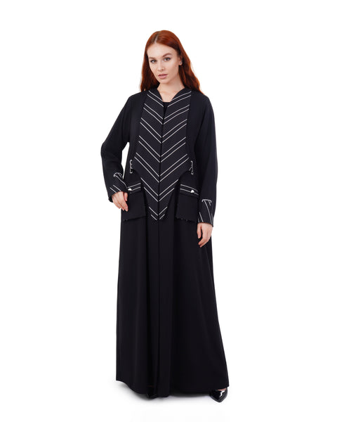 Hanayen Stripe Lapel Dubai Abaya