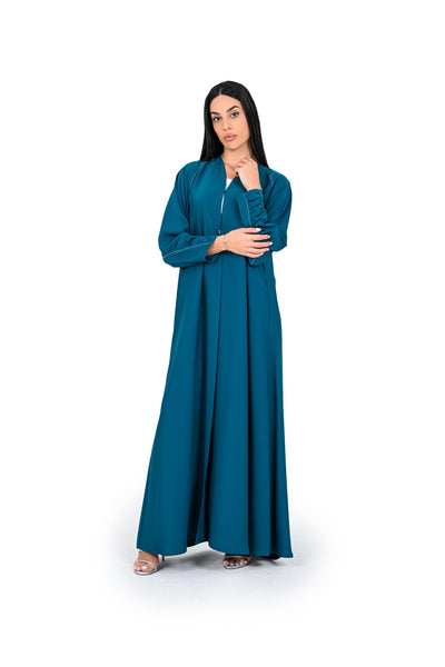 Hanayen Teal Color Abaya With Crystal Trim best abaya online in dubai
