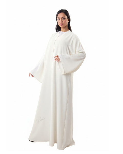 Hanayen V-Neck Off-White Plain Abaya best abaya online in dubai