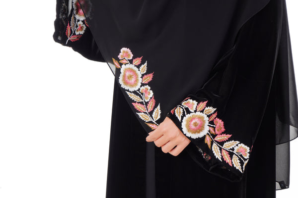 Ivory Silverlight velvet Abaya