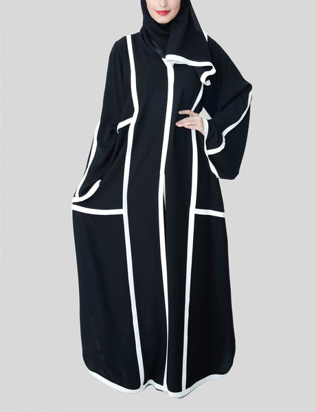 ABAYA Black Abaya With White Stripes Design
