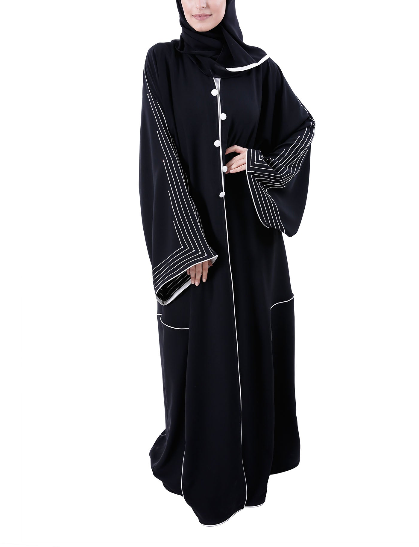 Hanayen Abaya Black And White With Art Designs