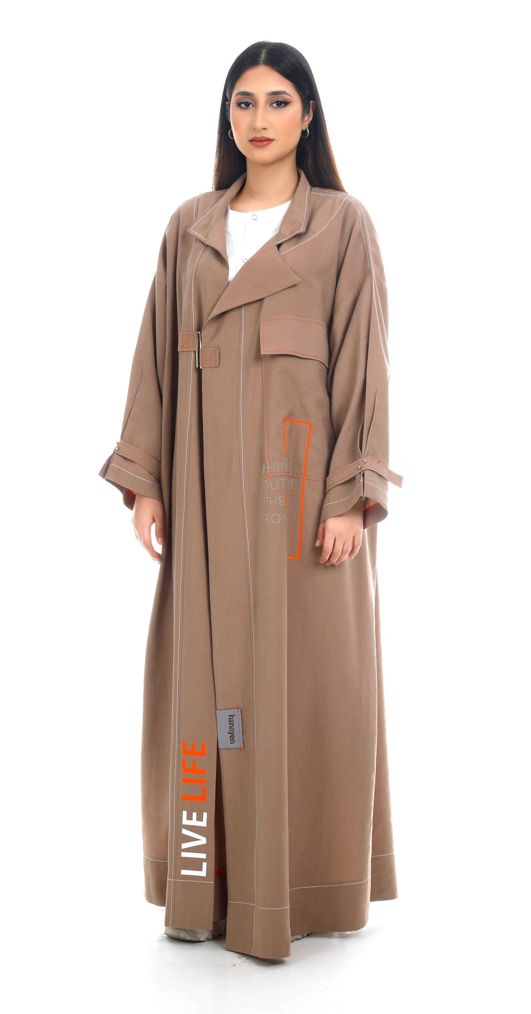 Hanayen Asymmetric Trench Abaya best abaya online in dubai