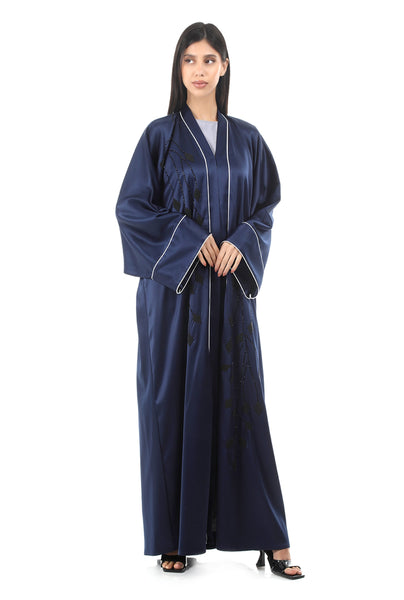 Hanayen Beads Embellished Blue Abaya