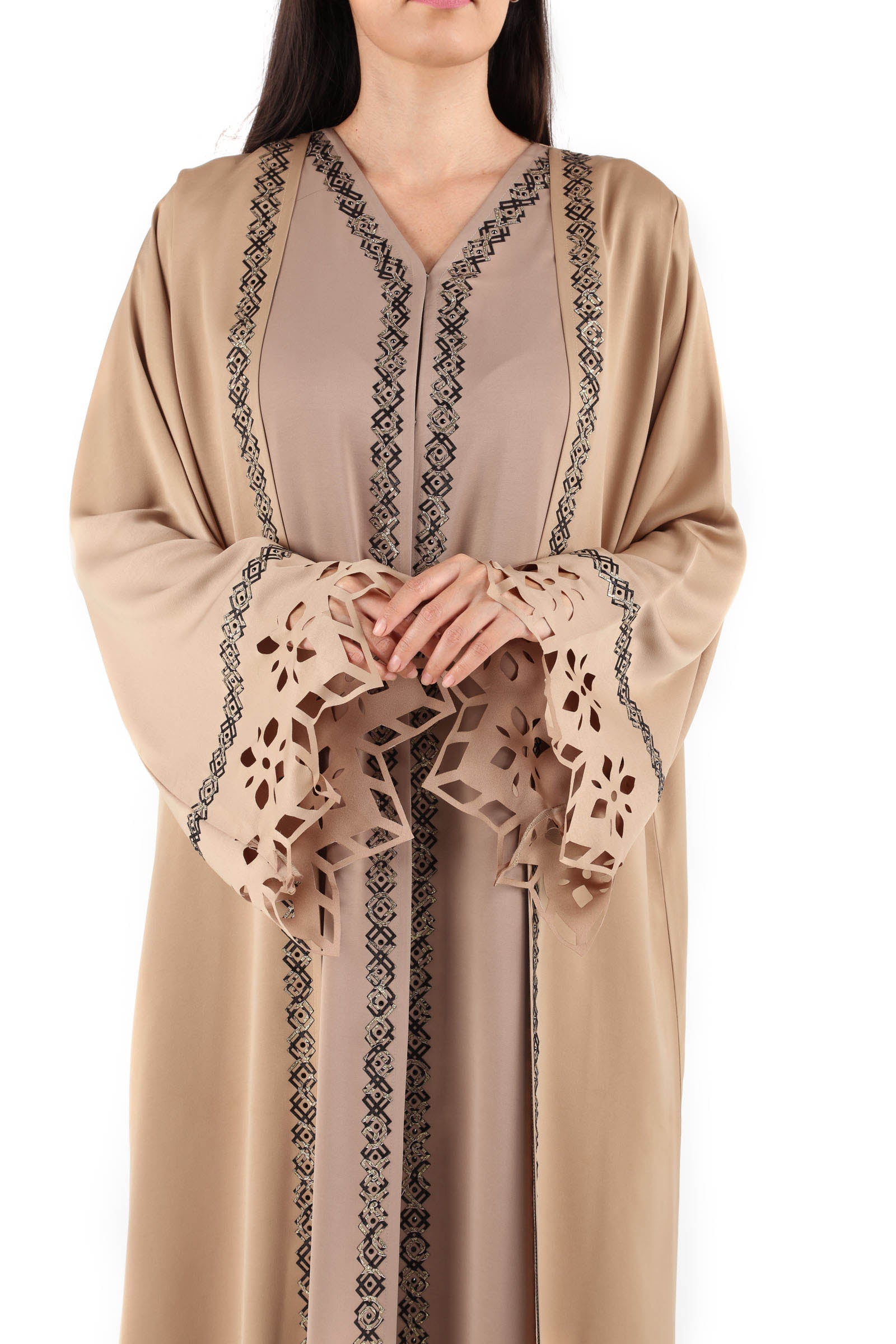 Buy Online Beige Abaya In Laser Cut Design | Luxury Abaya Dubai | Women ...
