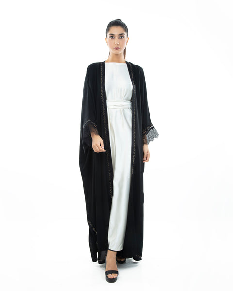 Hanayen Black Abaya With Lace And Crystal